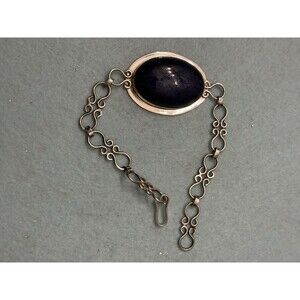 .925 Sterling Silver Filigree 9” Link Bracelet W 1.5 Blue Lapis Oval Stone